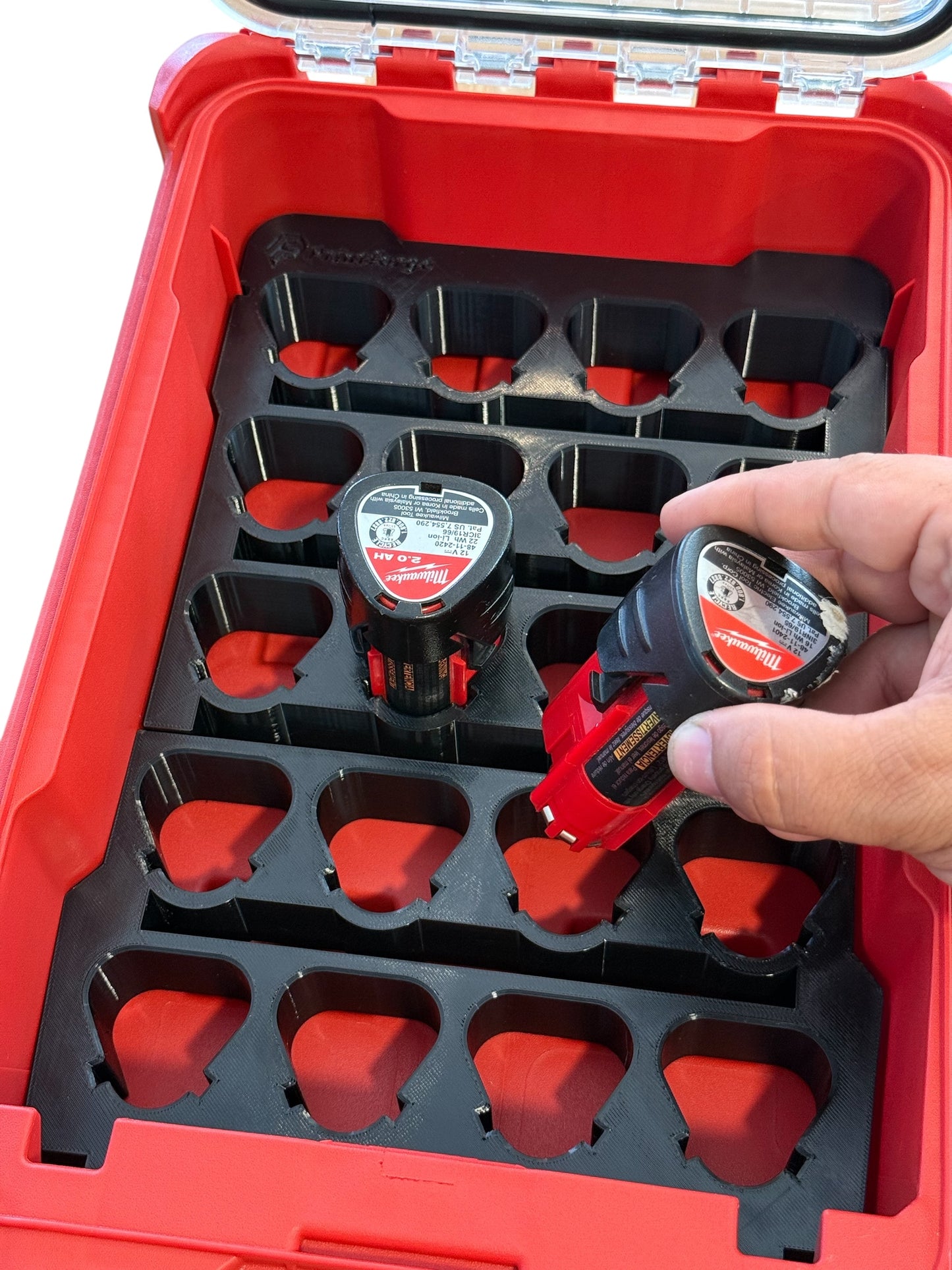 M12 Battery Insert For Milwaukee Packout Compact Organizer - Store up to 20 Batteries