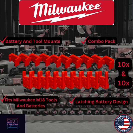 20 Piece Combo Pack! Milwaukee M18 Battery And Tool Mounts/Holders/Hangers -Heavy Duty