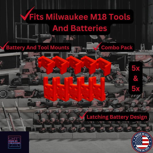 10 Piece Combo Pack! Milwaukee M18 Battery And Tool Mounts/Holders/Hangers -Heavy Duty