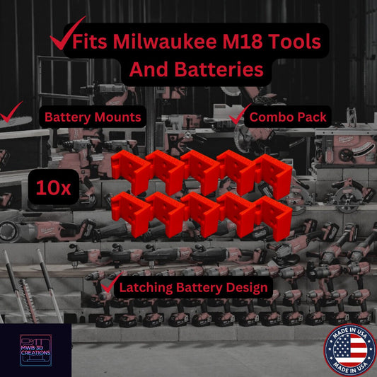 10 Piece Combo Pack! Milwaukee M18 Battery Mounts/Holders/Hangers -Heavy Duty